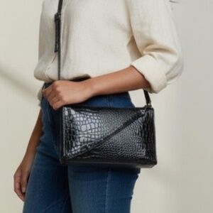 I.N.C. International Concepts Black Croc Faux Leather Crossbody Bag